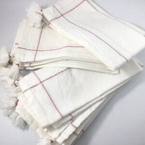 Pier 1 Woven White Red Stripe Cotton Square Tassel Napkins Set of 8
